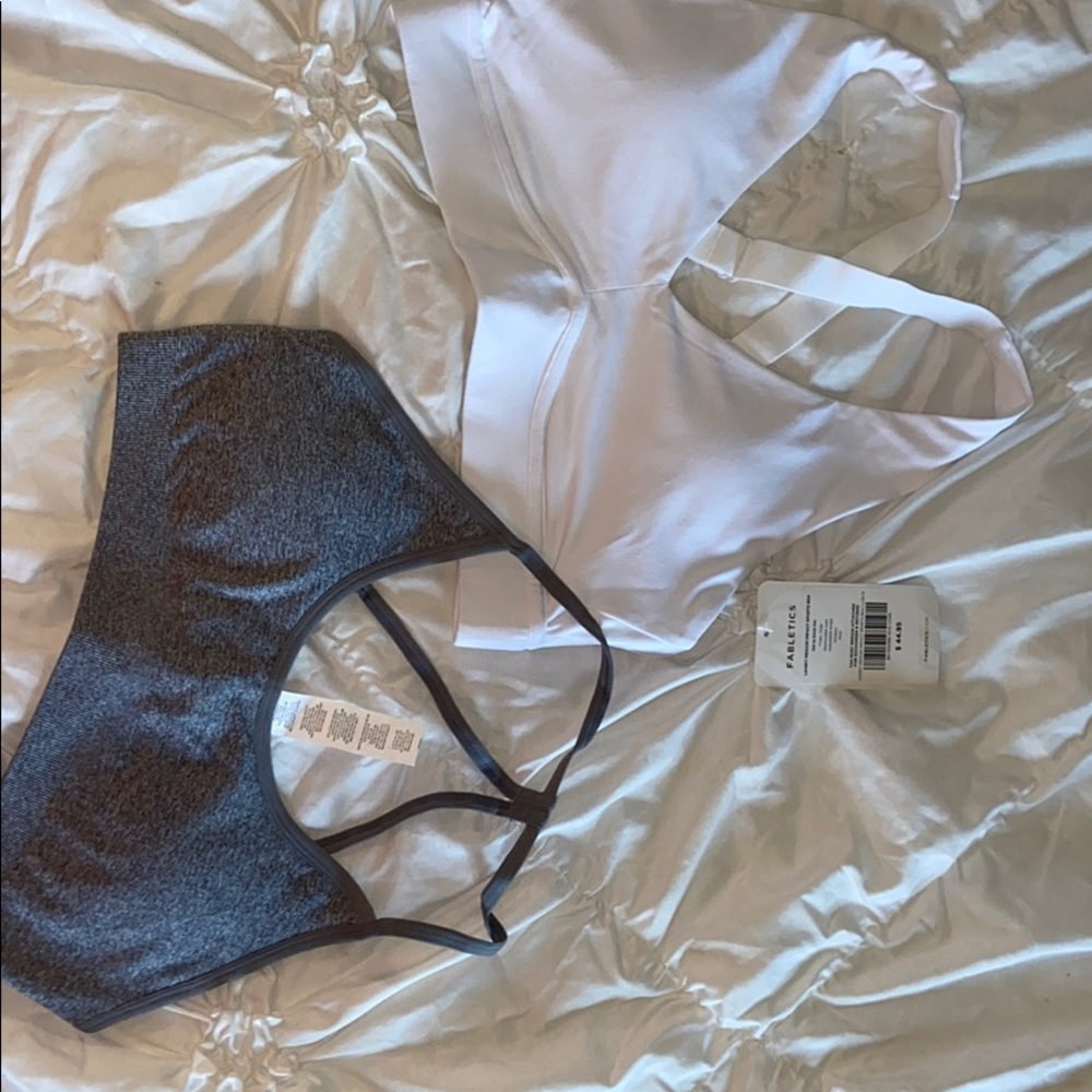 Grey and white fabletics bra